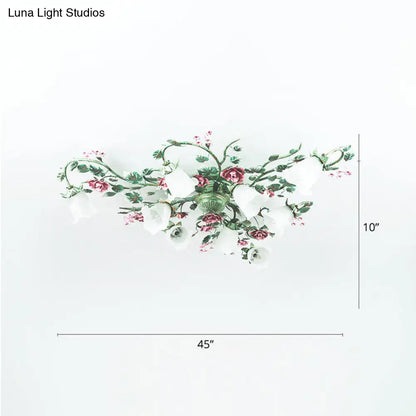 DecorBites™ DecorBites™ Turquoise Finish Country Flower Opaline Glass Ceiling Light - Semi Flush Mount