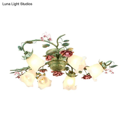 DecorBites™ DecorBites™ Turquoise Finish Country Flower Opaline Glass Ceiling Light - Semi Flush Mount