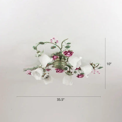 DecorBites™ DecorBites™ Turquoise Finish Country Flower Opaline Glass Ceiling Light - Semi Flush Mount