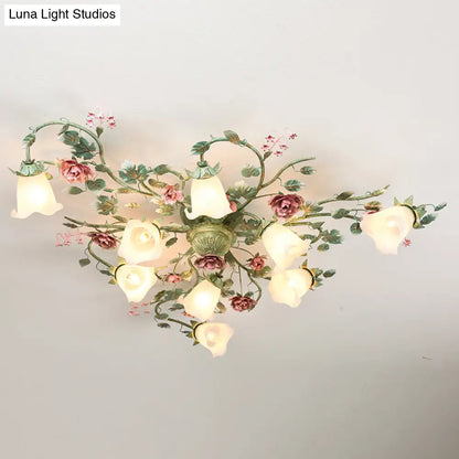 DecorBites™ DecorBites™ Turquoise Finish Country Flower Opaline Glass Ceiling Light - Semi Flush Mount