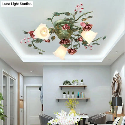 DecorBites™ DecorBites™ Turquoise Finish Country Flower Opaline Glass Ceiling Light - Semi Flush Mount