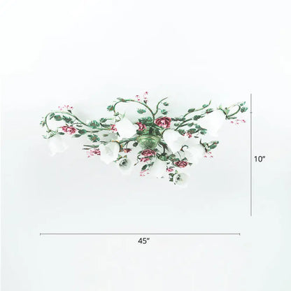 DecorBites™ DecorBites™ Turquoise Finish Country Flower Opaline Glass Ceiling Light - Semi Flush Mount