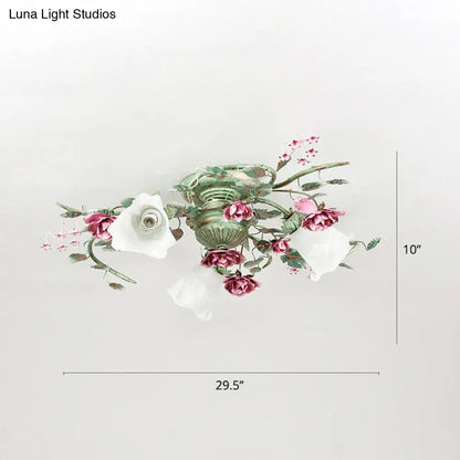 DecorBites™ DecorBites™ Turquoise Finish Country Flower Opaline Glass Ceiling Light - Semi Flush Mount