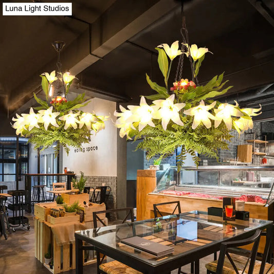 Turquoise Flower Chandelier: Industrial Round Hanging Light Kit with 10 Heads for Restaurants