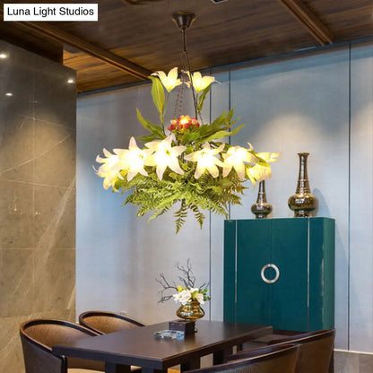 Turquoise Flower Chandelier: Industrial Round Hanging Light Kit with 10 Heads for Restaurants