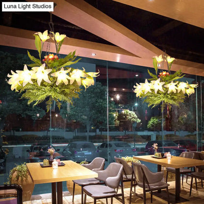 Turquoise Flower Chandelier: Industrial Round Hanging Light Kit with 10 Heads for Restaurants