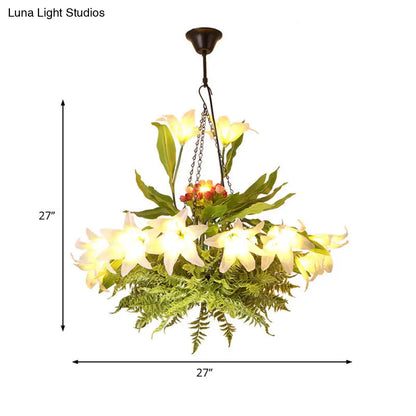 Turquoise Flower Chandelier: Industrial Round Hanging Light Kit with 10 Heads for Restaurants