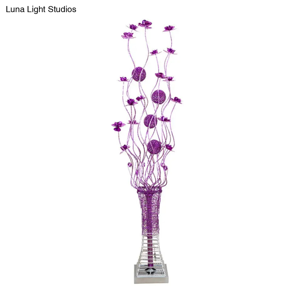 Twig Design Purple LED Floor Lamp - Artistic Aluminum Pagoda Flower Floor Standing Light