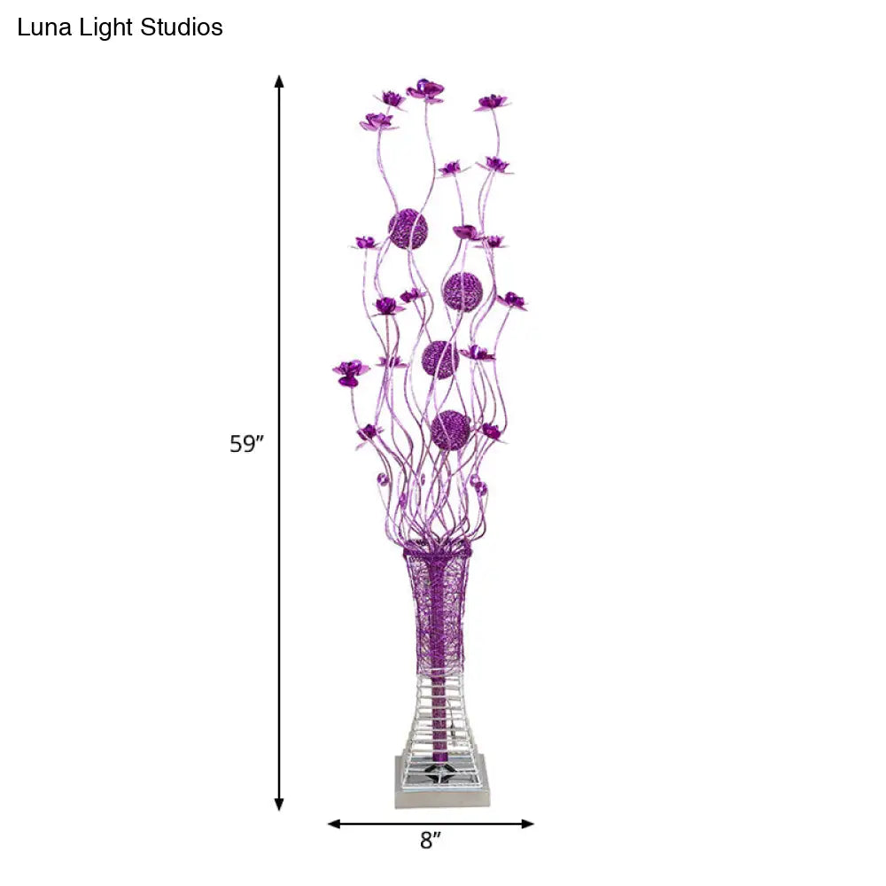 Twig Design Purple LED Floor Lamp - Artistic Aluminum Pagoda Flower Floor Standing Light