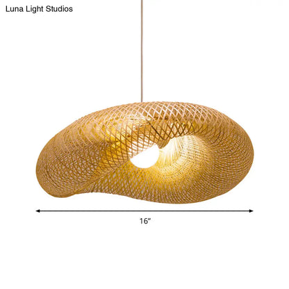 Twist Pendant Lighting - Bamboo 1-Light Hanging Lamp in Beige - Multiple Sizes