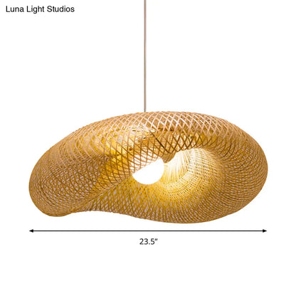 Twist Pendant Lighting - Bamboo 1-Light Hanging Lamp in Beige - Multiple Sizes