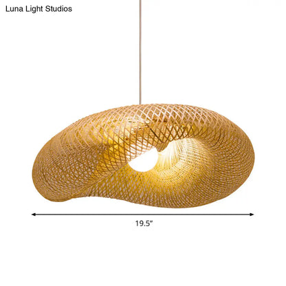 Twist Pendant Lighting - Bamboo 1-Light Hanging Lamp in Beige - Multiple Sizes