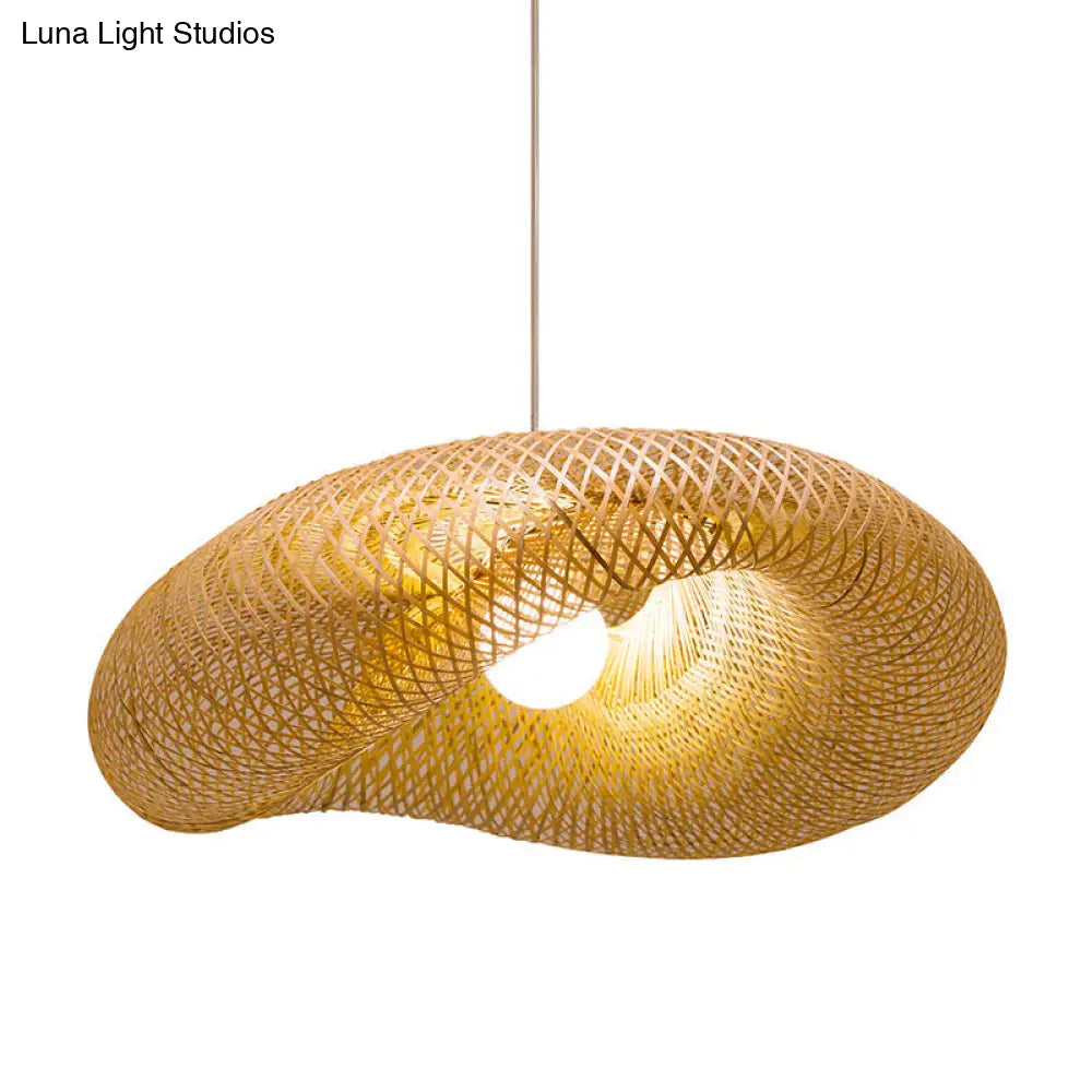 Twist Pendant Lighting - Bamboo 1-Light Hanging Lamp in Beige - Multiple Sizes