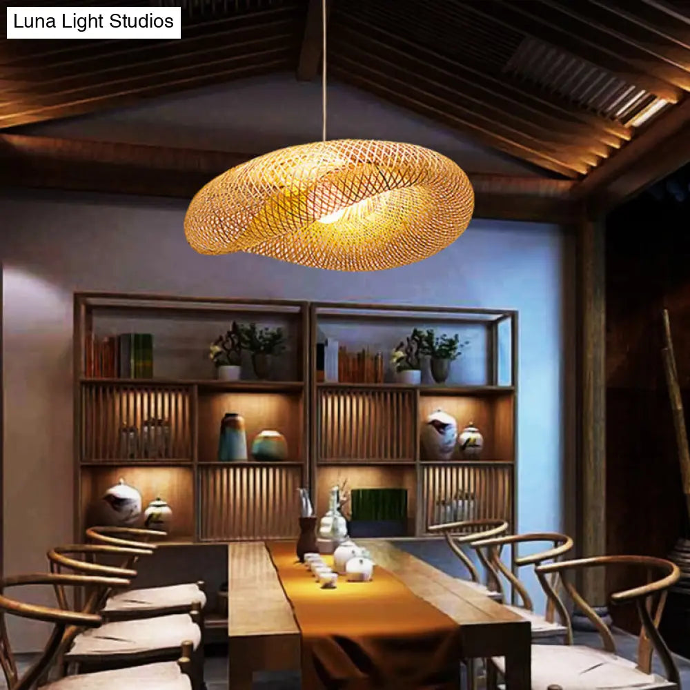 Twist Pendant Lighting - Bamboo 1-Light Hanging Lamp in Beige - Multiple Sizes