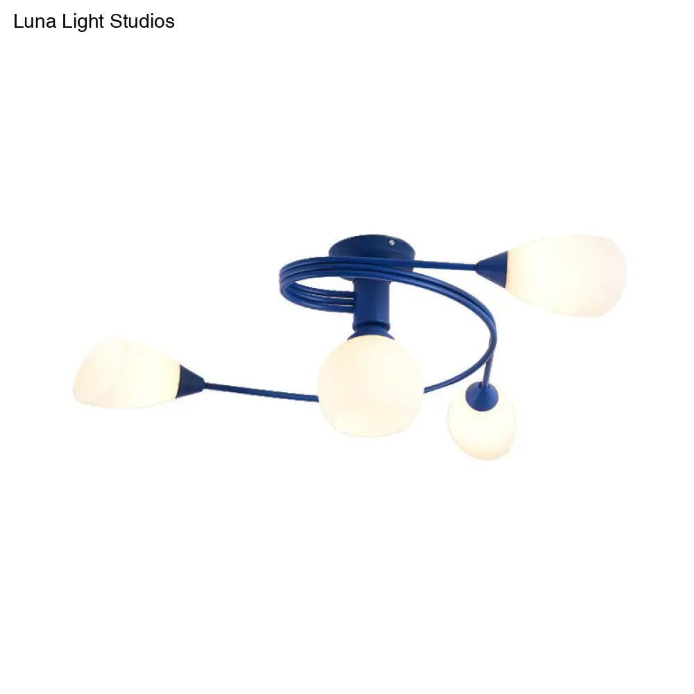 Twisted Arm Metallic Ceiling Lamp for Kids' Bedroom and Kindergarten - Modern Semi Flush Light