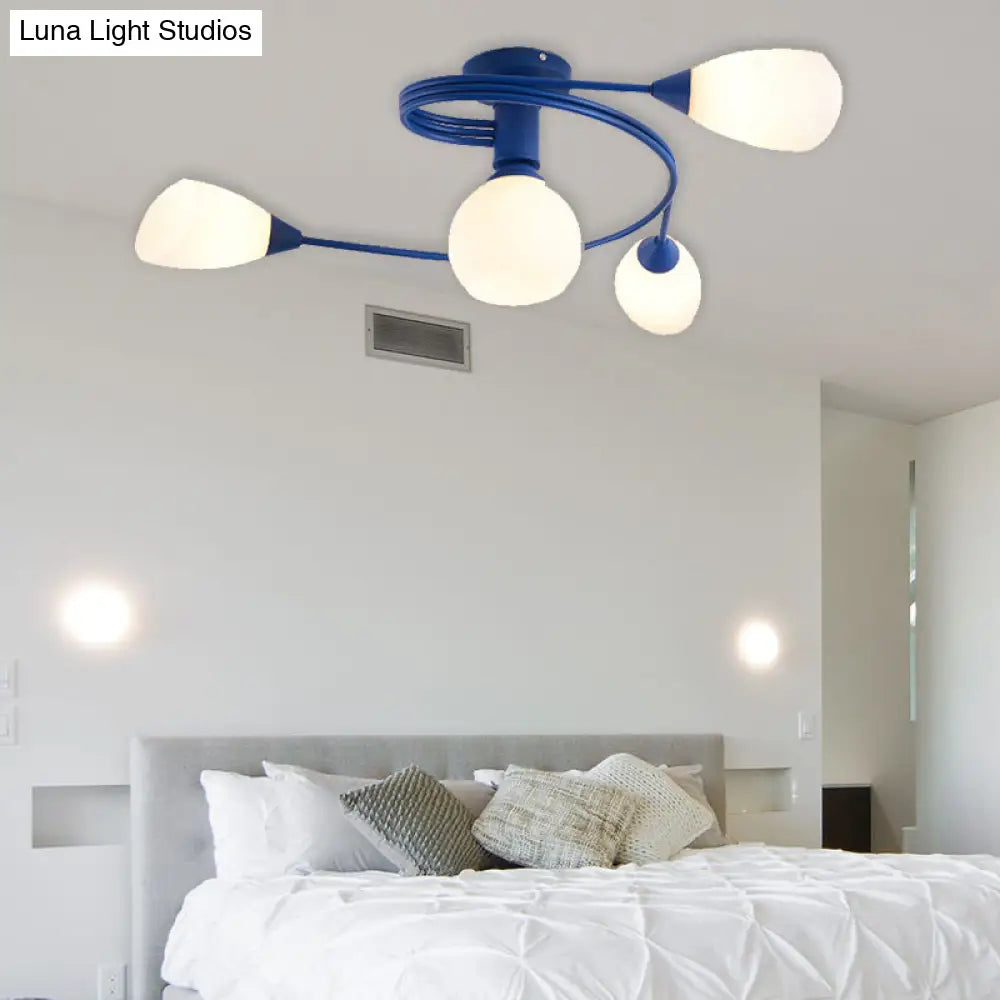 Twisted Arm Metallic Ceiling Lamp for Kids' Bedroom and Kindergarten - Modern Semi Flush Light