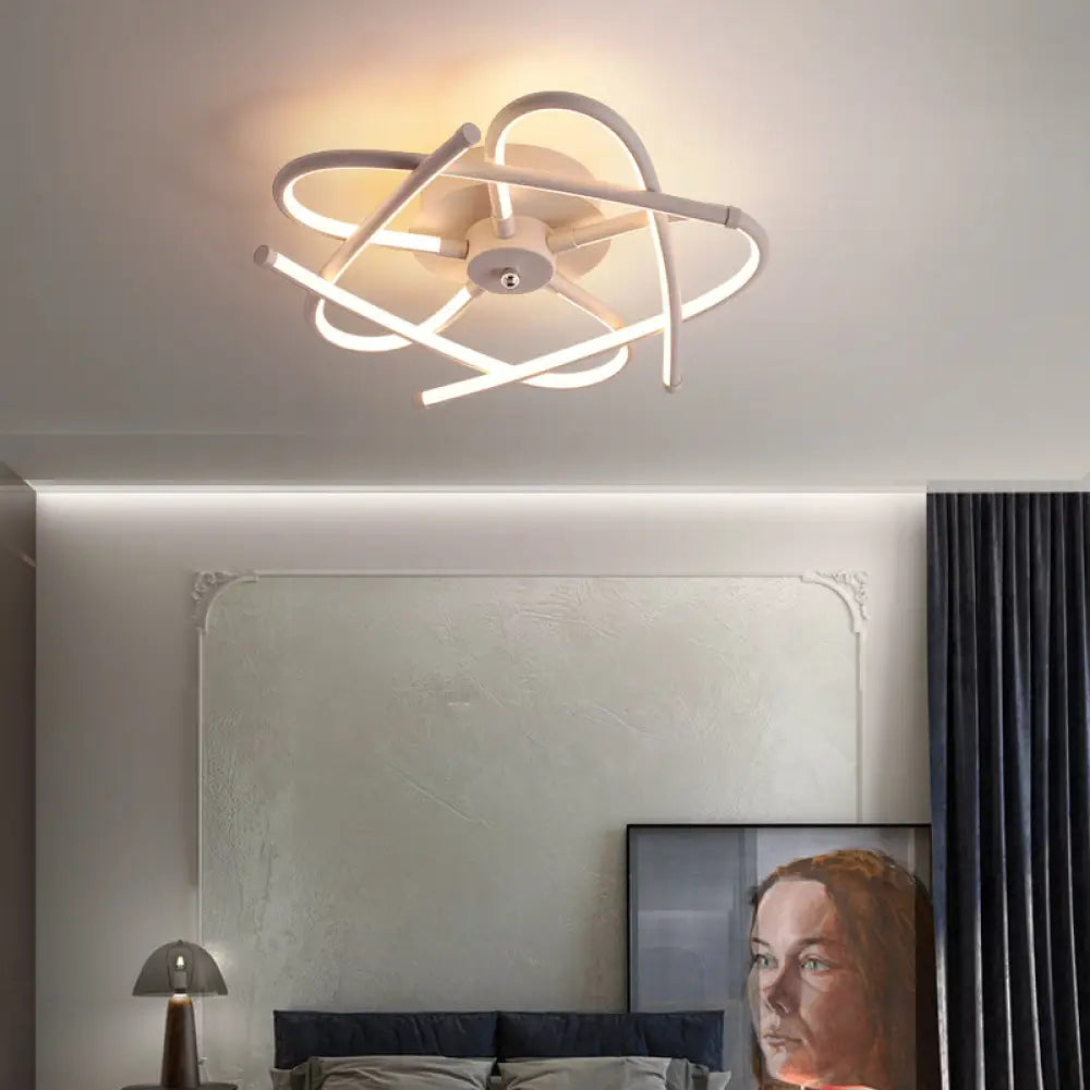Twisted Flush Lighting Modernist Acrylic LED Ceiling Lamp Fixture in Black/Grey, White/Warm Light, Multiple Sizes