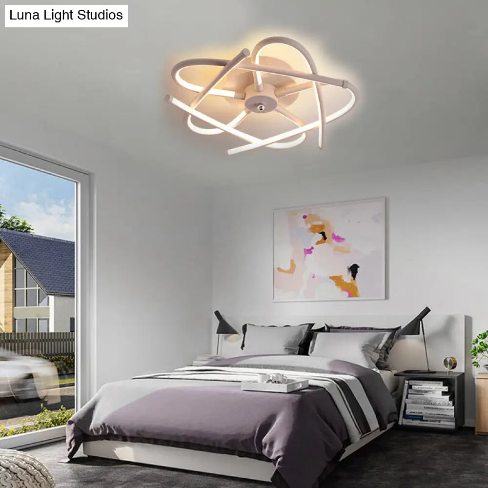 Twisted Flush Lighting Modernist Acrylic LED Ceiling Lamp Fixture in Black/Grey, White/Warm Light, Multiple Sizes