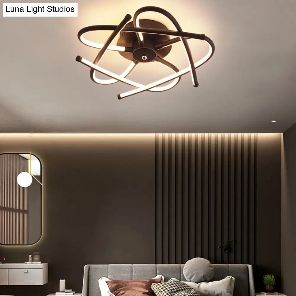 Twisted Flush Lighting Modernist Acrylic LED Ceiling Lamp Fixture in Black/Grey, White/Warm Light, Multiple Sizes