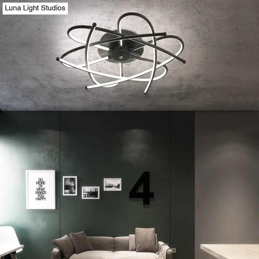 Twisted Flush Lighting Modernist Acrylic LED Ceiling Lamp Fixture in Black/Grey, White/Warm Light, Multiple Sizes