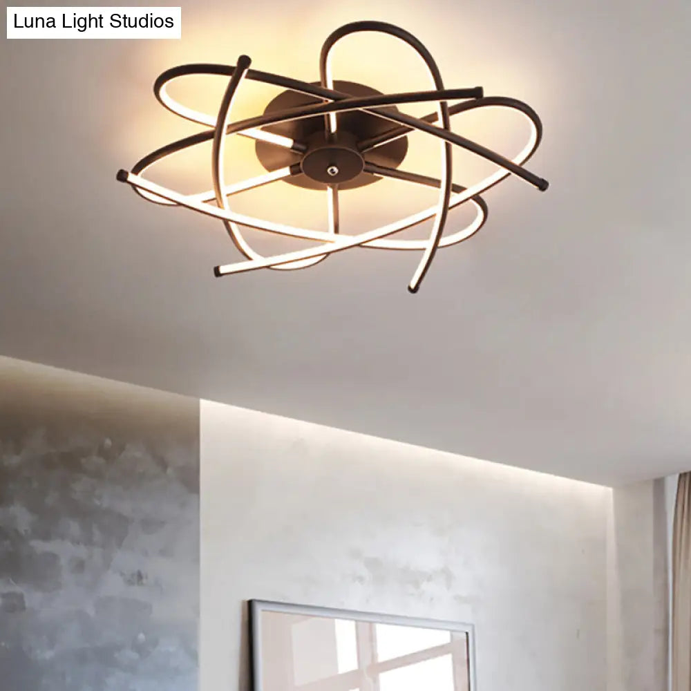 Twisted Flush Lighting Modernist Acrylic LED Ceiling Lamp Fixture in Black/Grey, White/Warm Light, Multiple Sizes