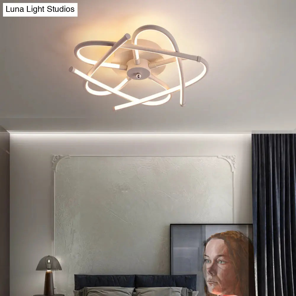 Twisted Flush Lighting Modernist Acrylic LED Ceiling Lamp Fixture in Black/Grey, White/Warm Light, Multiple Sizes