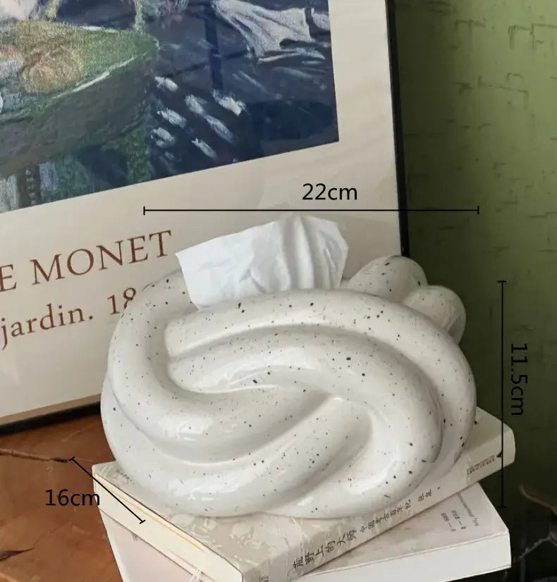 Cream-colored speckled ceramic desktop storage tissue box with swirling abstract design for living room decorbites ceramic desktop