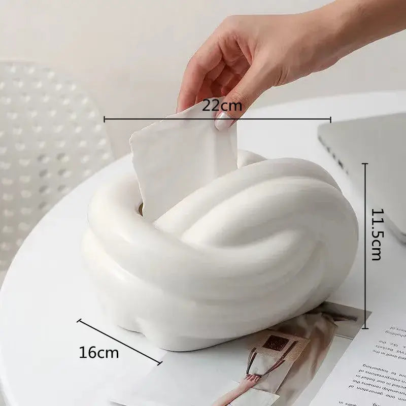 White ceramic desktop storage tissue box with twisted knot design for decorbites ceramic desktop living room use