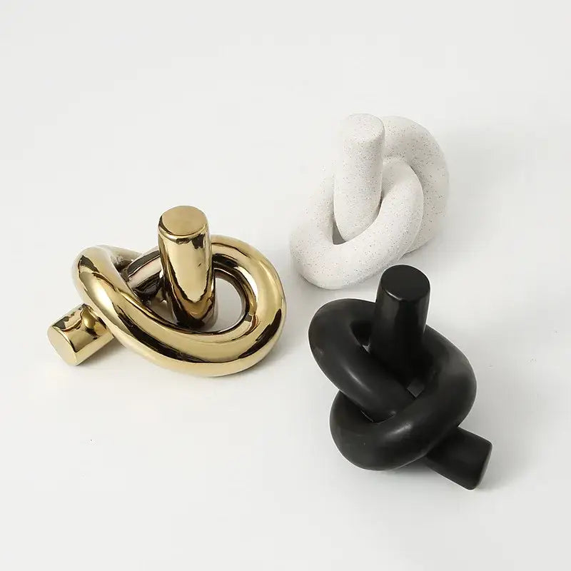 Twisted knot cream ceramic desktop storage tissue box with gold black and white glossy ceramic decorbites ceramic desktop design
