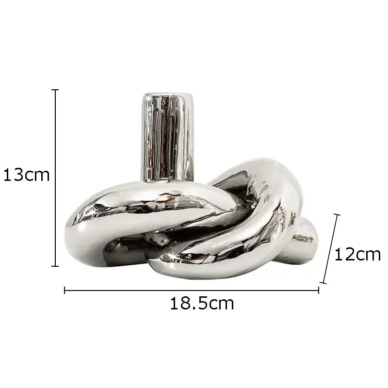 Shiny metallic twisted knot cream ceramic desktop storage vase with cylindrical neck for decorbites ceramic desktop use