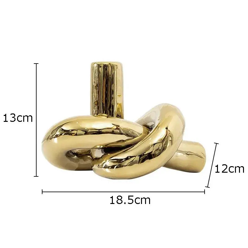 Golden ceramic twisted knot cream desktop storage tissue box with glossy finish and cylindrical stem decorbites ceramic desktop