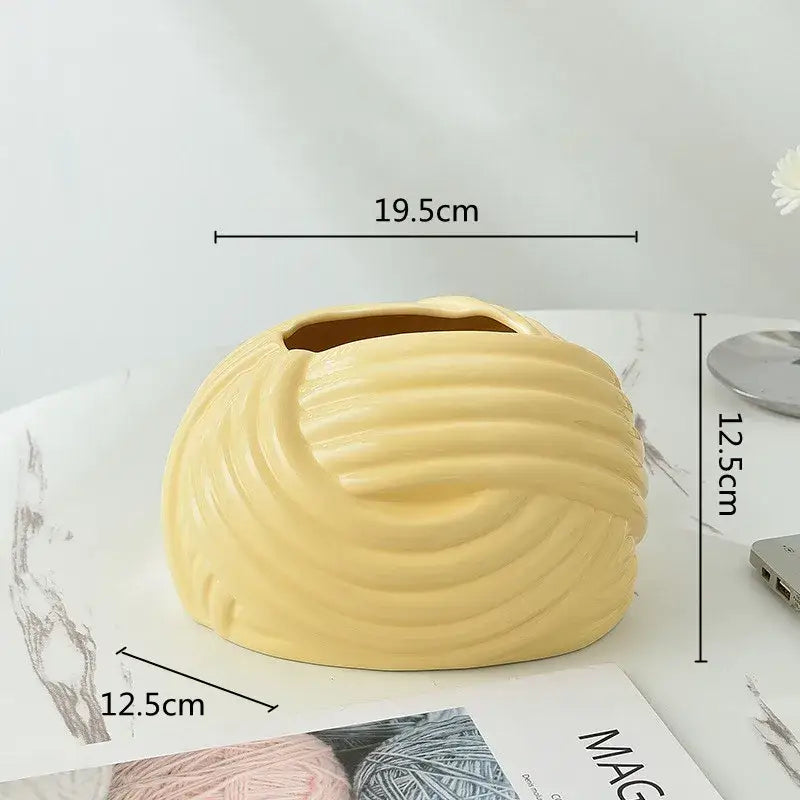 Cream-colored ceramic desktop storage tissue box with smooth ribbed surface for decorbites ceramic desktop use