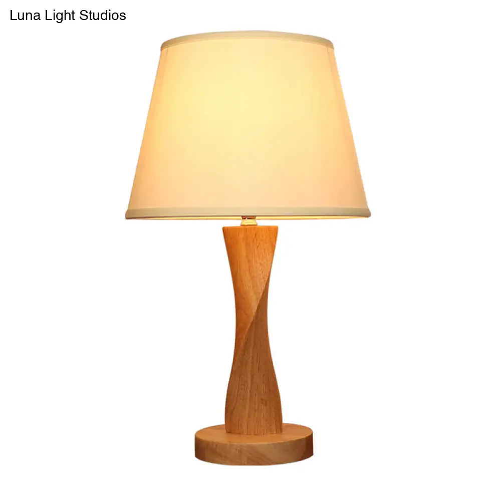 Twisted Wood Night Lamp with Conic Fabric Shade - Cozy Lighting for Living Room Table