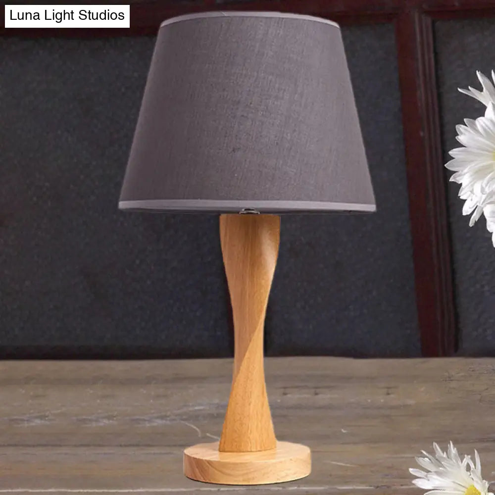 Twisted Wood Night Lamp with Conic Fabric Shade - Cozy Lighting for Living Room Table