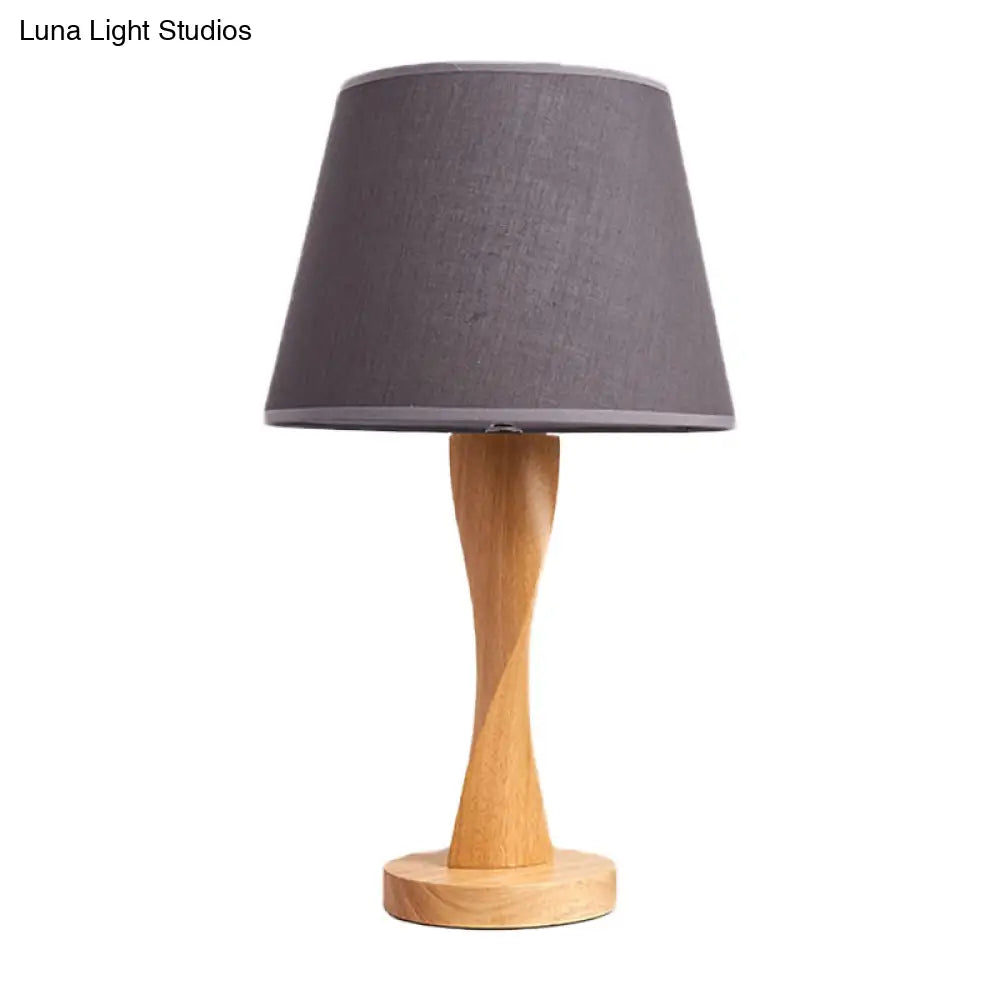 Twisted Wood Night Lamp with Conic Fabric Shade - Cozy Lighting for Living Room Table