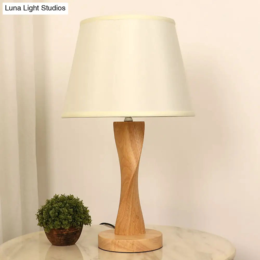 Twisted Wood Night Lamp with Conic Fabric Shade - Cozy Lighting for Living Room Table