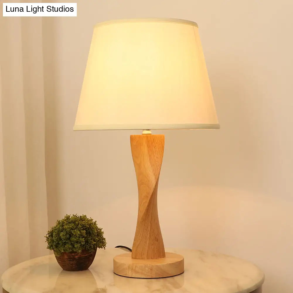 Twisted Wood Night Lamp with Conic Fabric Shade - Cozy Lighting for Living Room Table