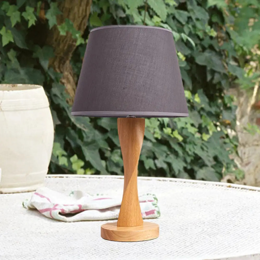 Twisted Wood Night Lamp with Conic Fabric Shade - Cozy Lighting for Living Room Table