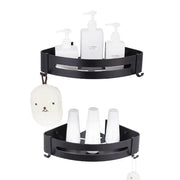 Black aluminum bathroom two tier corner shelf with hooks decorbites black aluminum corner shelf for shower organization