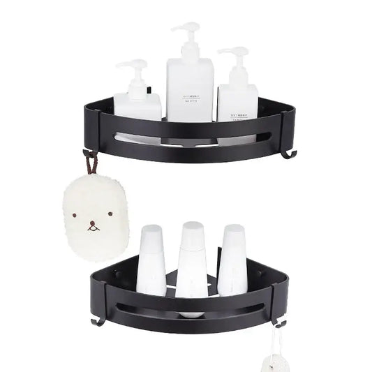 Black aluminum bathroom two tier corner shelf with hooks decorbites black aluminum corner shelf for shower organization