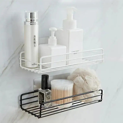 Two tier black metal corner storage shelves with white and black wire mesh design for bathroom storage decorbites corner bathroom