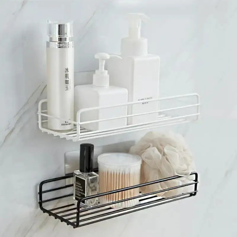 Two tier black metal corner storage shelves with white and black wire mesh design for bathroom storage decorbites corner bathroom