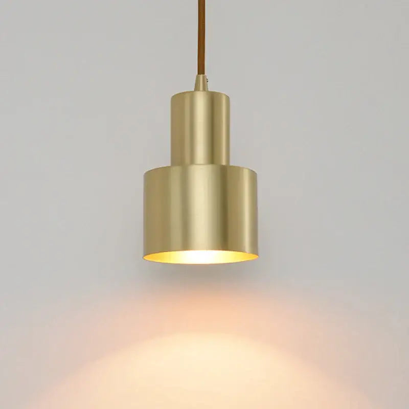 Two tier brass finish led pendant light with cylindrical warm glowing illumination for dining room decorbites brass finish