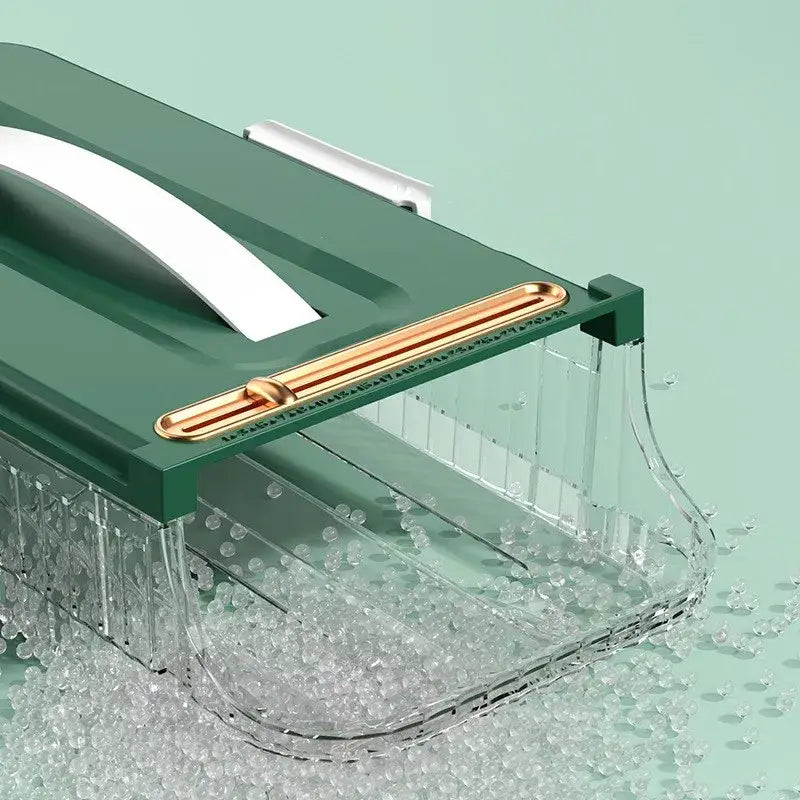 Two tier clear green and white egg storage box with green plastic and clear acrylic bead organizer and gold metal handle storage box