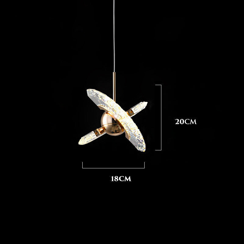 Gold starburst ufо bedroom bedside chandelier with clear crystal accents aluminum alloy and tri-color light design