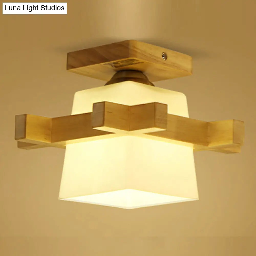 Ultra-Contemporary 1-Light White Glass Semi Flush Chandelier Ceiling Light for Hallway