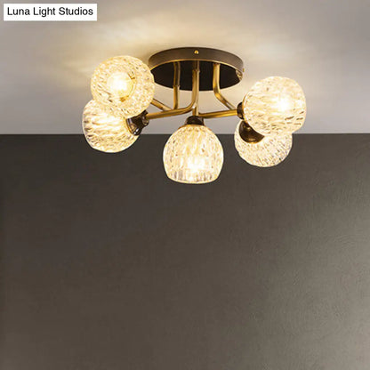 DecorBites™ DecorBites™ Ultra-Contemporary 5-Light Bowl Semi Flush Chandelier - Ribbed Glass Ceiling Light for Bedroom