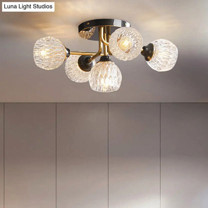 DecorBites™ DecorBites™ Ultra-Contemporary 5-Light Bowl Semi Flush Chandelier - Ribbed Glass Ceiling Light for Bedroom