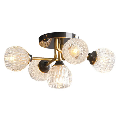 DecorBites™ DecorBites™ Ultra-Contemporary 5-Light Bowl Semi Flush Chandelier - Ribbed Glass Ceiling Light for Bedroom