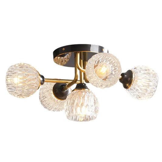 Ultra-Contemporary 5-Light Bowl Semi Flush Chandelier - Ribbed Glass Ceiling Light for Bedroom